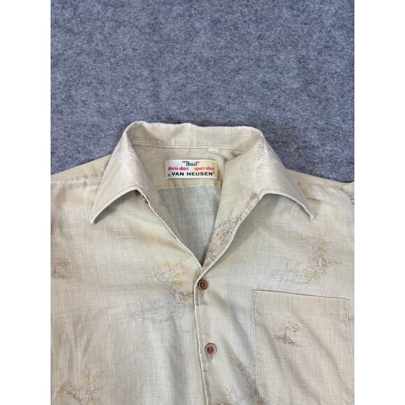 VINTAGE Van Heusen Van Dual Sport Shirt Mens Small Beige Short Sleeve Retro - Picture 7 of 7